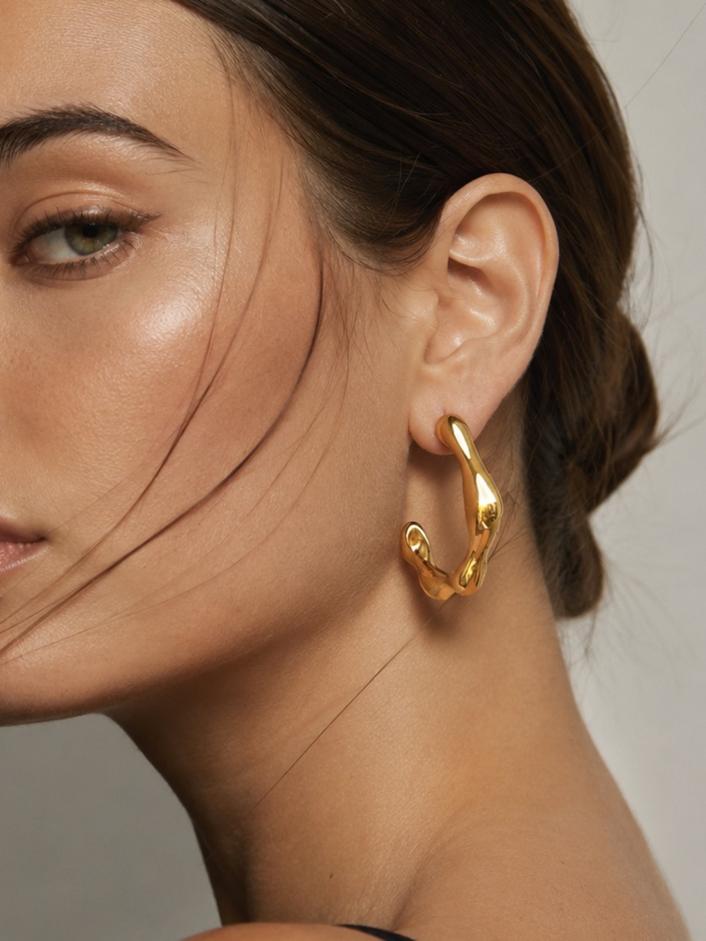 Chunky Gold Hoop Earrings Organic Shape 18k Gold Plated